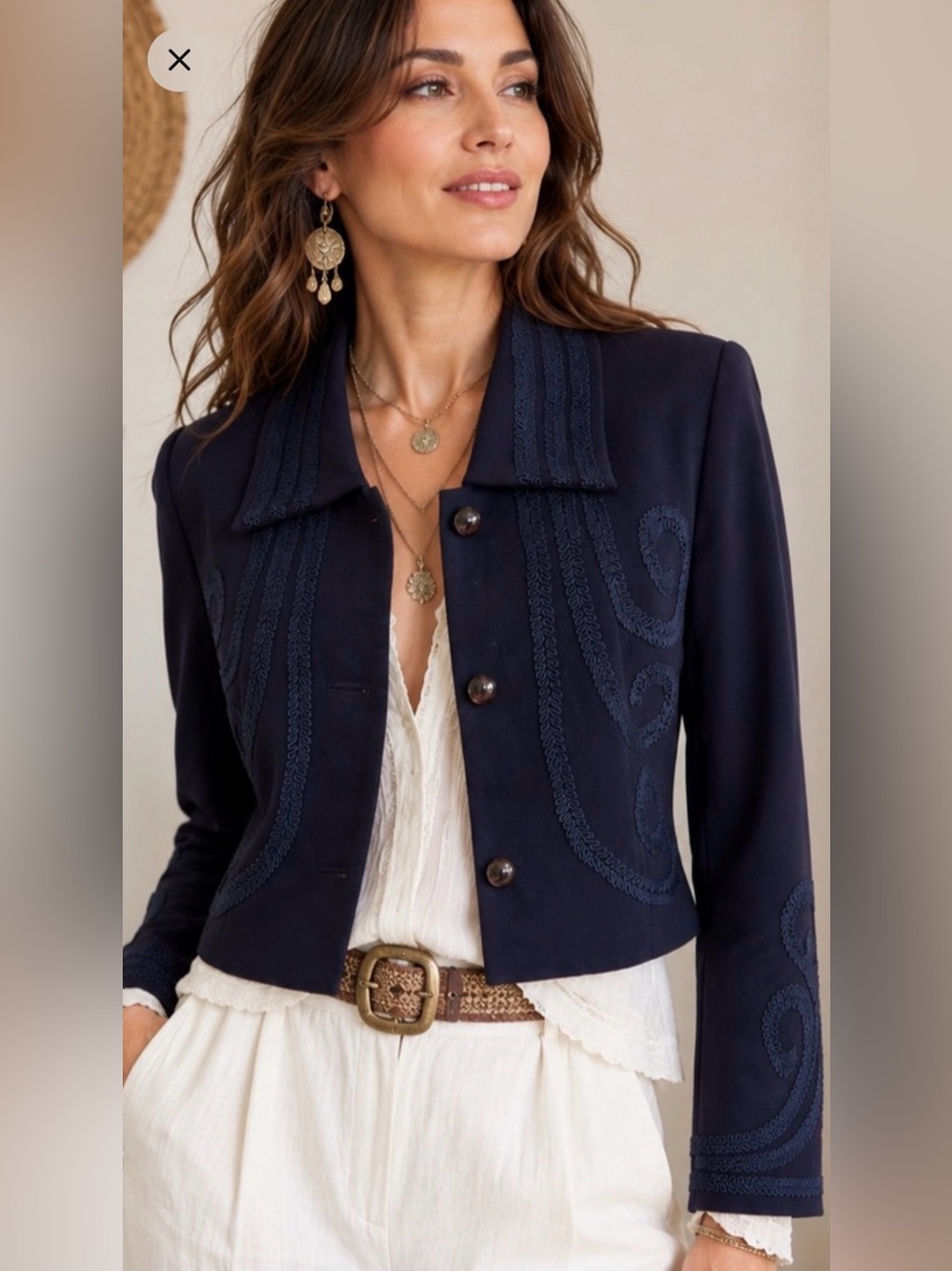 Zelda ~ Vintage Blue/Black Embroidered Soutache Embellished Jacket Blazer